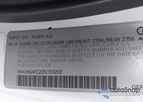 2013 Audi A6 3.0T Premium z USA, uszkodzony, nr VIN WAUHGAFC2DN153202